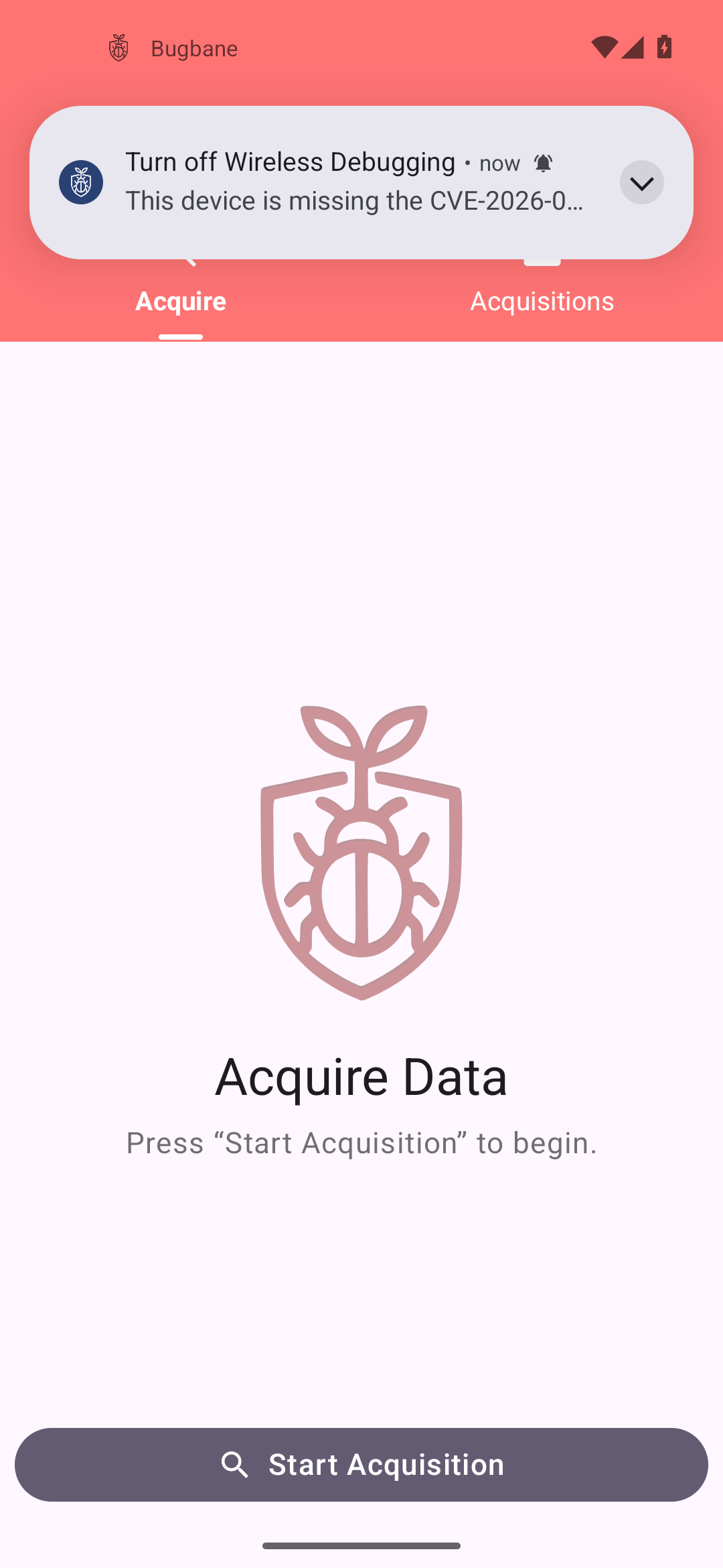 The Acquire tab with the Start Acquisition button